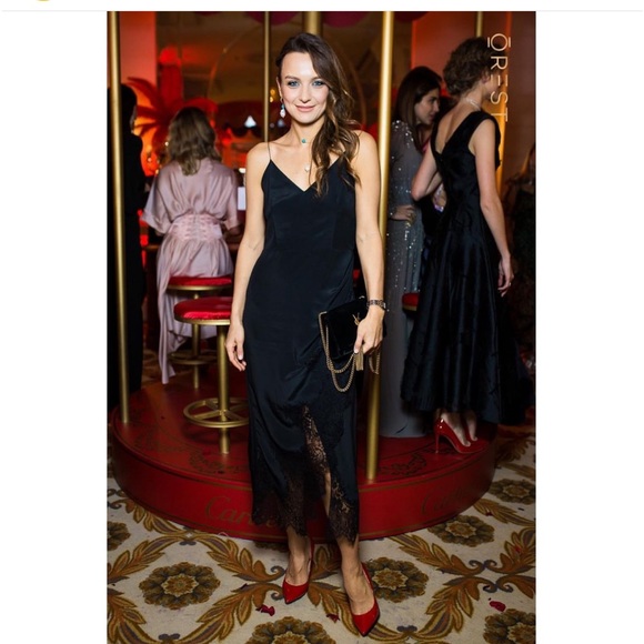 NWT Lake Studio thin strap black silk w/ lace trim  dress size 6-8 Ukraine 44 - Picture 2 of 8